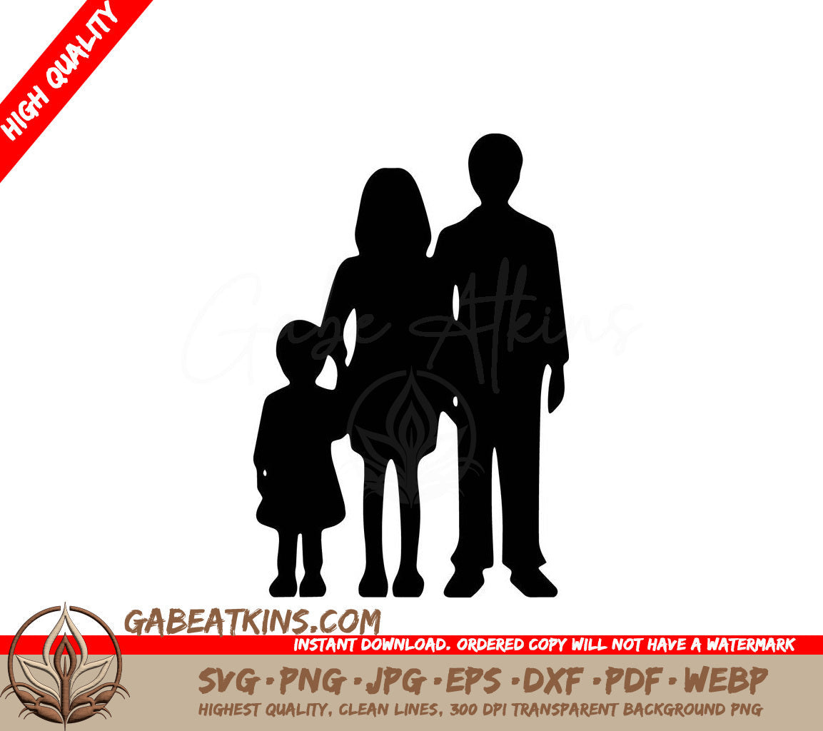 A Silhouette Of A Family Standing Next To Each Other SVG - Family Silhouette SVG