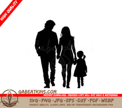 A Silhouette Of A Family Walking Holding Hands SVG - Family Time SVG