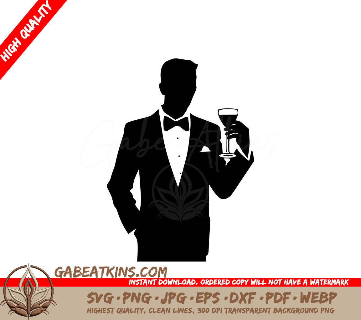 A Man In A Tuxedo Is Holding A Glass Of Wine SVG - Fancy Man SVG