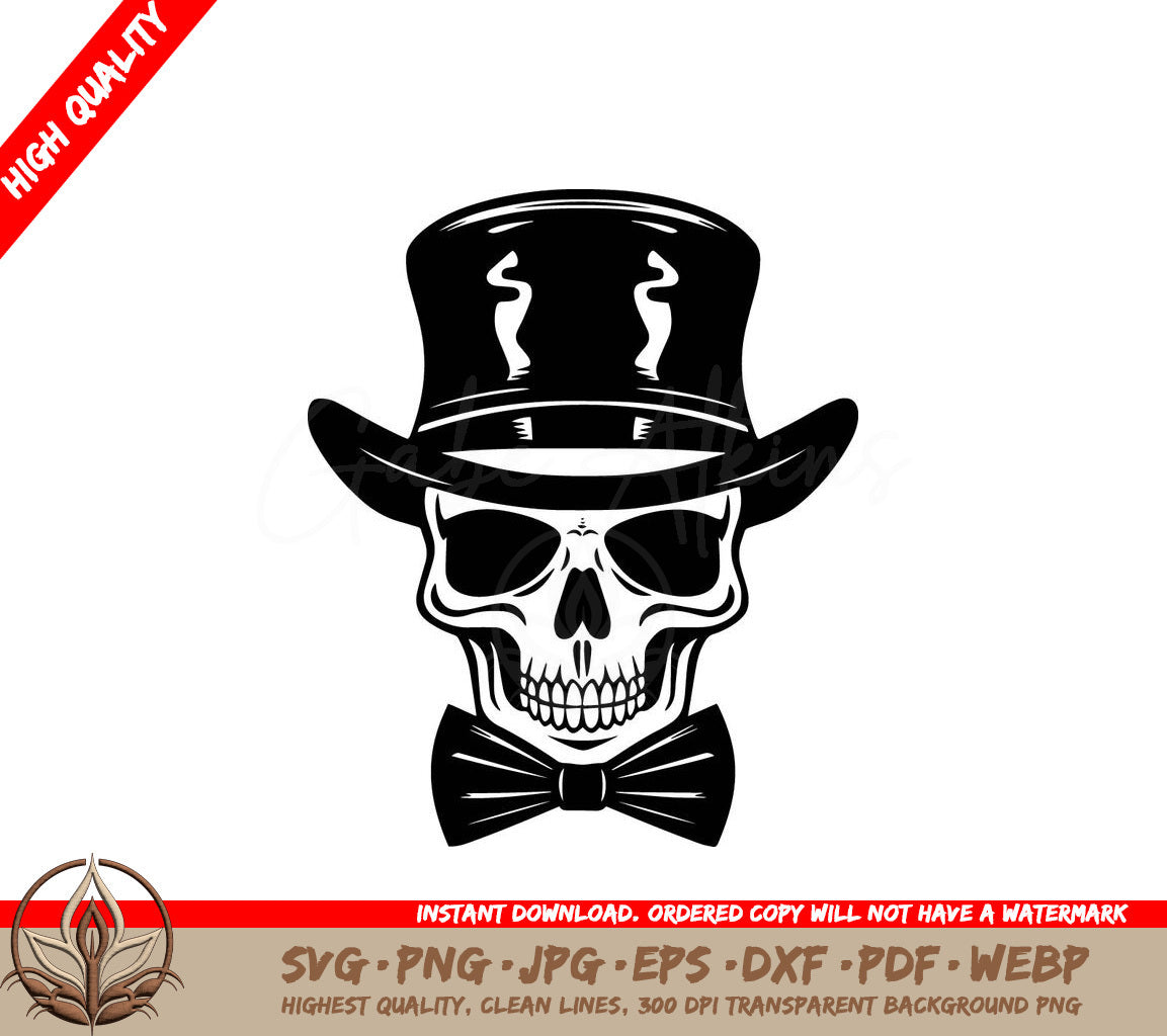 A Skull Wearing A Top Hat And Bow Tie