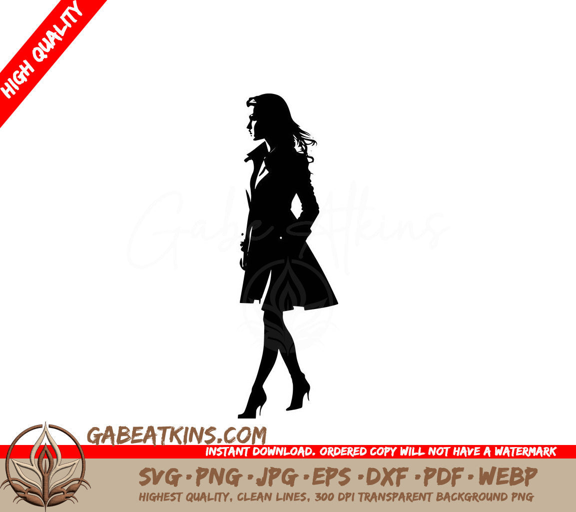 A Silhouette Of A Woman Walking With Her Hair Blowing In The Wind SVG - Fashion Model SVG