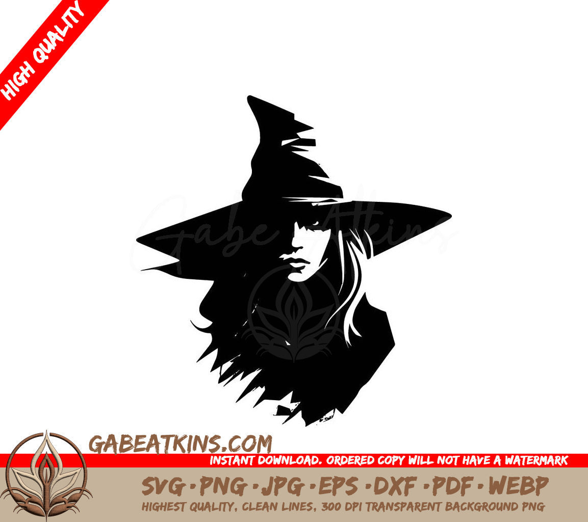 A Black And White Drawing Of A Woman Wearing A Witch Hat