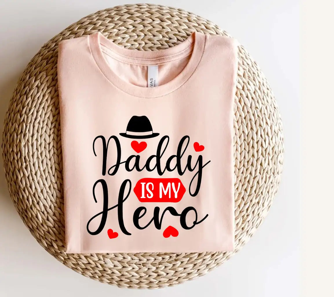 Daddy Is My Hero SVG - Fathers Day Poster with Hat & Hearts SVG