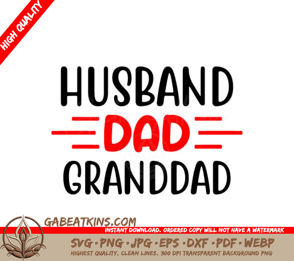 Black & Red Husband Dad Granddad SVG for Fathers Day SVG