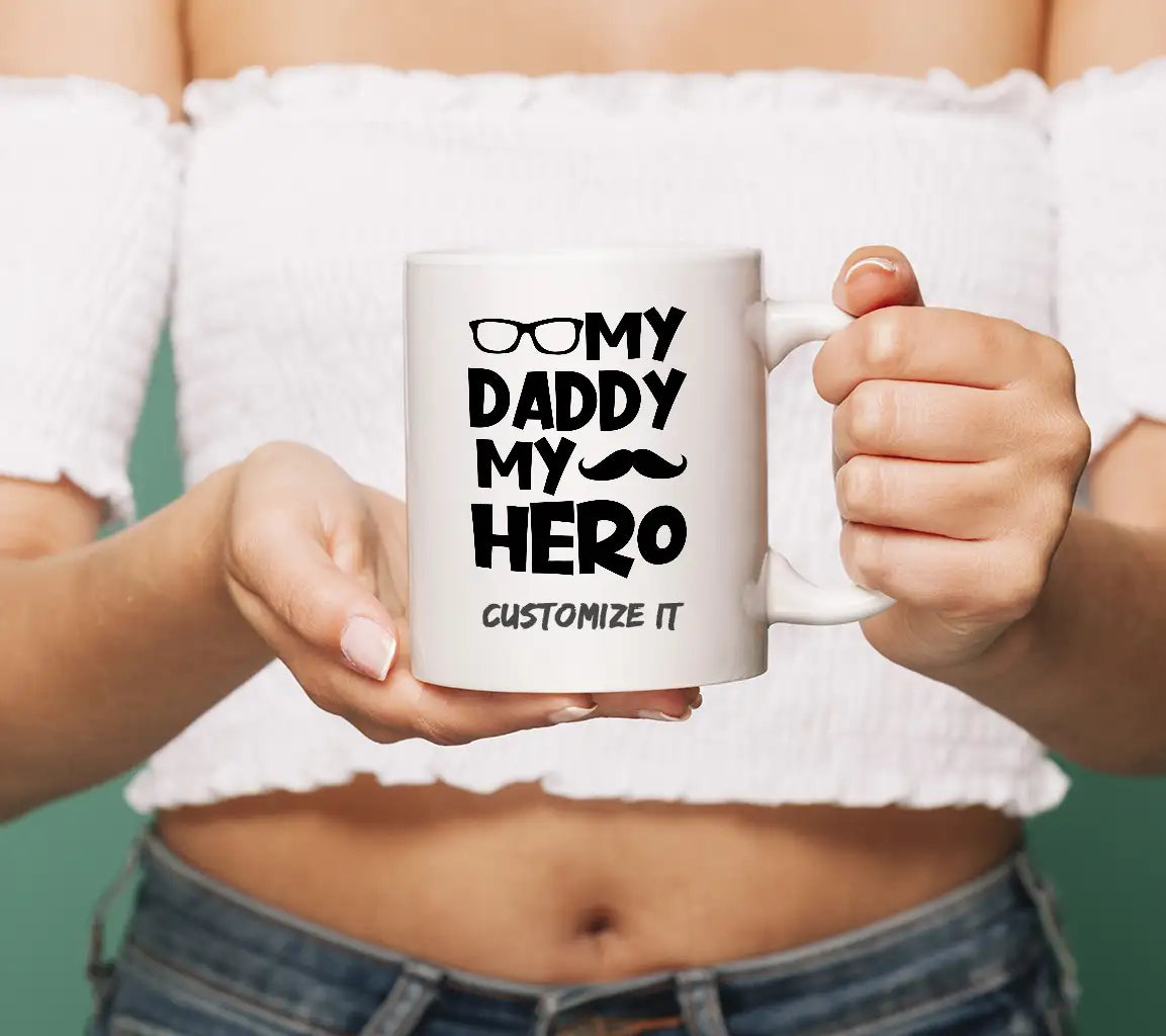 Daddy My Hero SVG - Mustache & Glasses - Fathers Day Design SVG