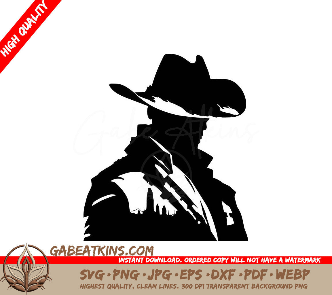 A Black And White Silhouette Of A Man Wearing A Cowboy Hat SVG - Fearless Frontier Sheriff SVG