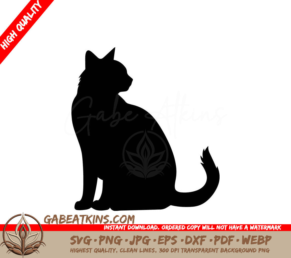 A Black Silhouette Of A Cat Sitting On A White Background SVG - Feline Silhouette SVG