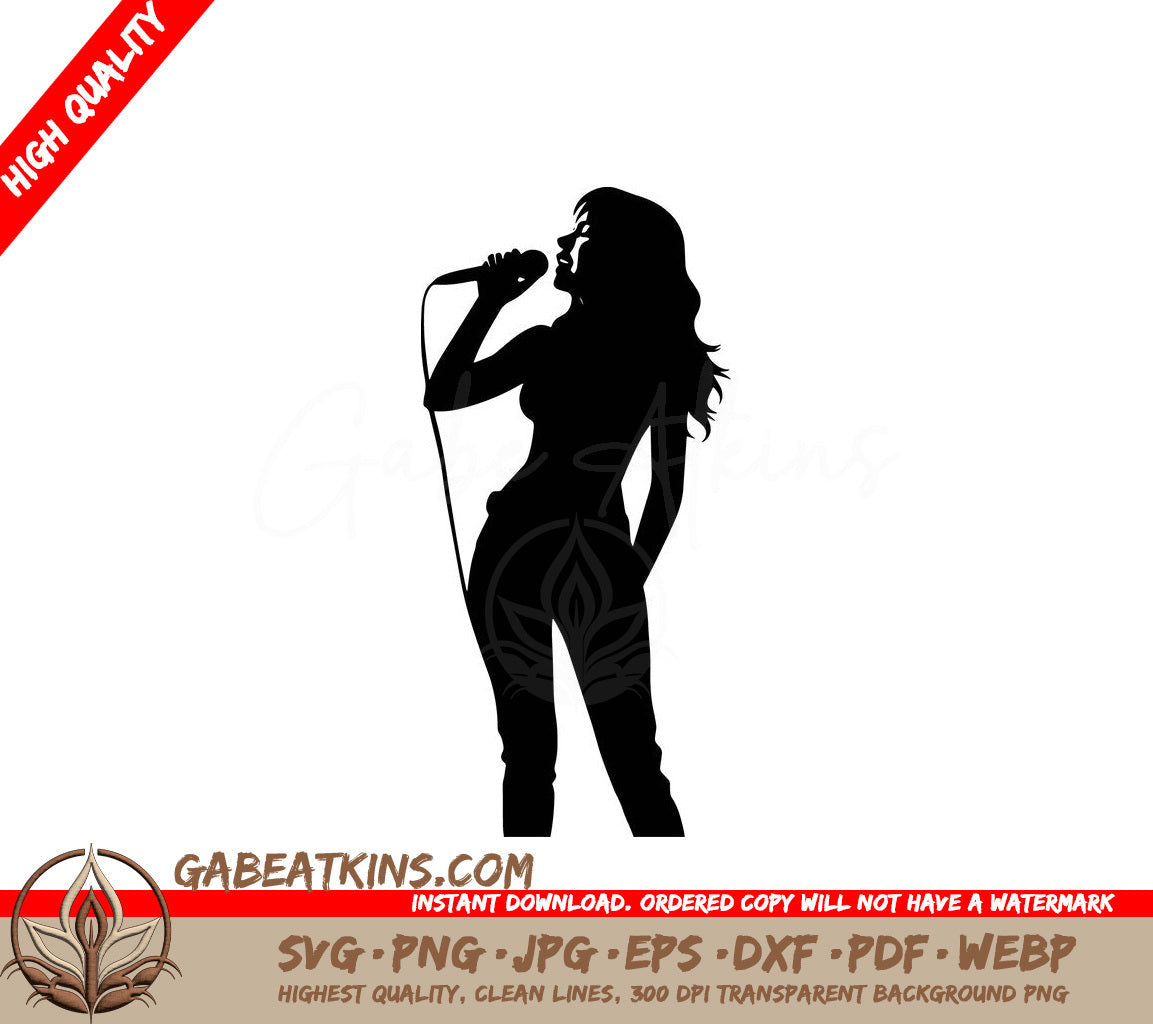 A Silhouette Of A Woman Singing Into A Microphone SVG - Female Performer SVG