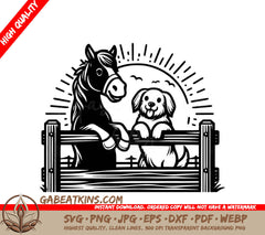 A Horse And A Dog Are Standing Behind A Wooden Fence SVG - Fence Friends SVG