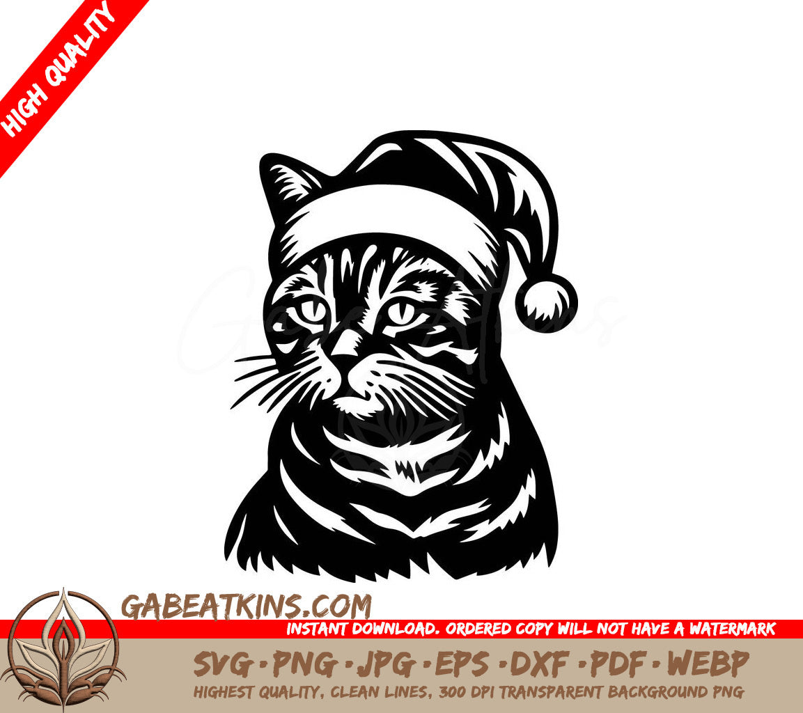  A Cat Wearing A Santa Hat SVG - Festive American Shorthair Cat SVG