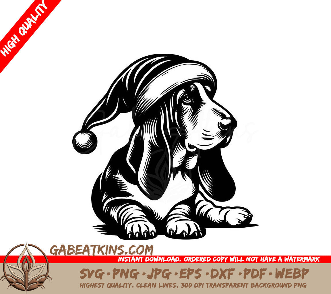  A Basset Hound Wearing A Santa Hat SVG - Festive Basset Hound SVG