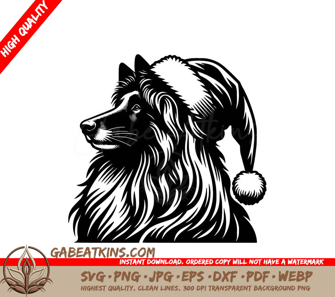  A Dog Wearing A Santa Hat SVG - Festive Belgian Shepherd SVG