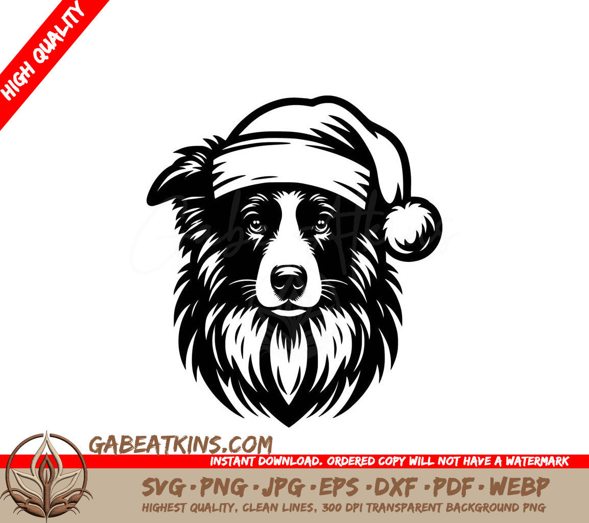 A Black And White Border Collie Wearing A Santa Hat SVG - Festive Border Collie SVG