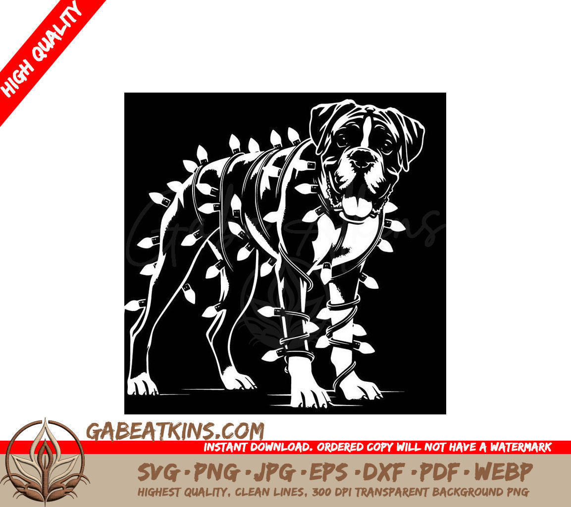  A Dog Wrapped In Christmas Lights SVG - Festive Boxer Lights SVG