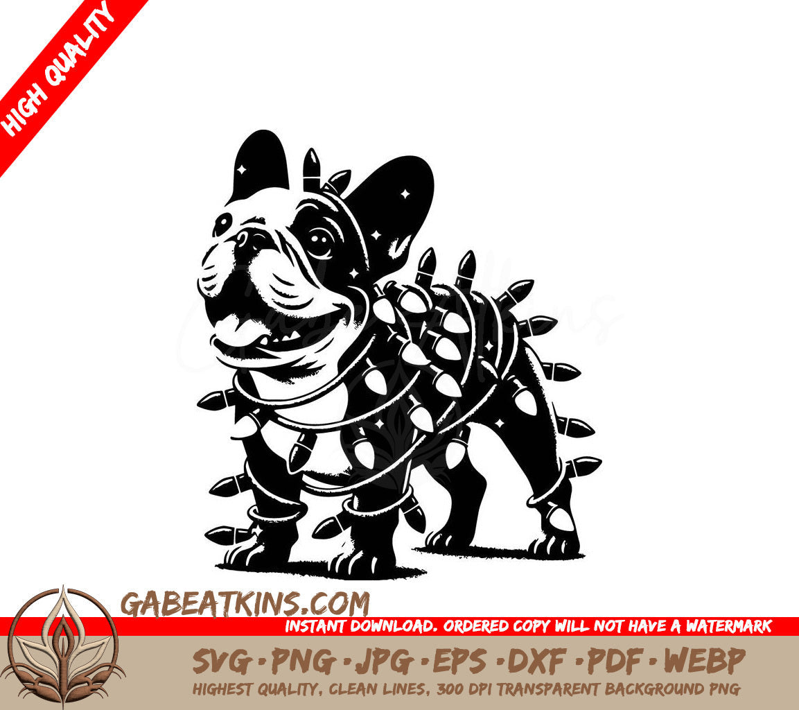  A Dog Wrapped In Christmas Lights SVG - Festive Bulldog Tangle SVG