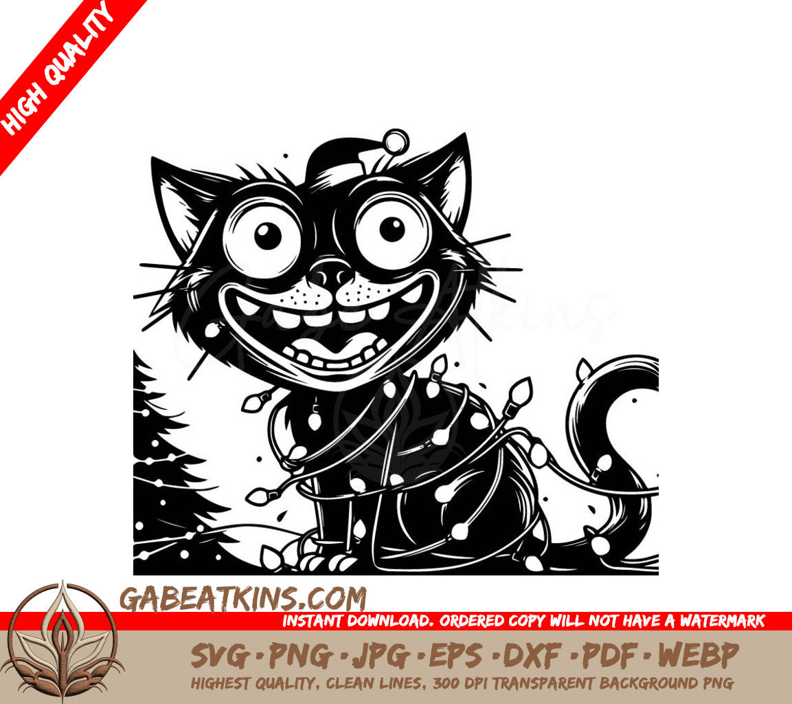  A Cat Wrapped In Christmas Lights SVG - Festive Cat Illumination SVG