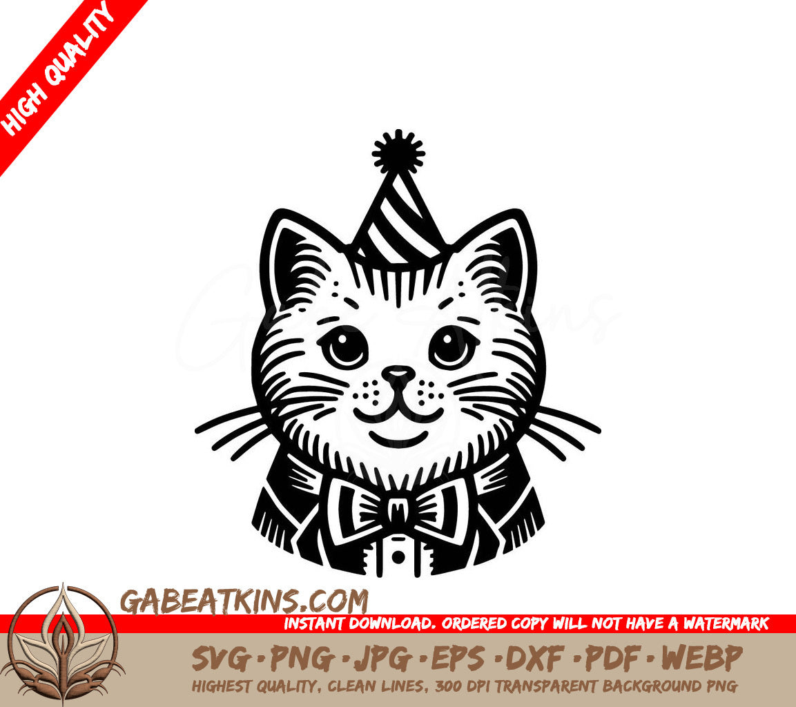  A Cat Wearing A Party Hat SVG - Festive Feline SVG