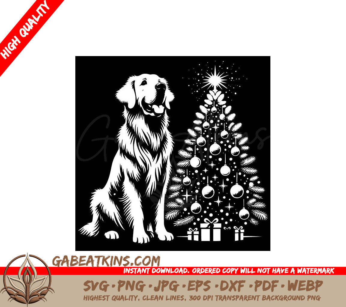  A Dog Sitting Next To A Christmas Tree SVG - Festive Holiday Pup SVG