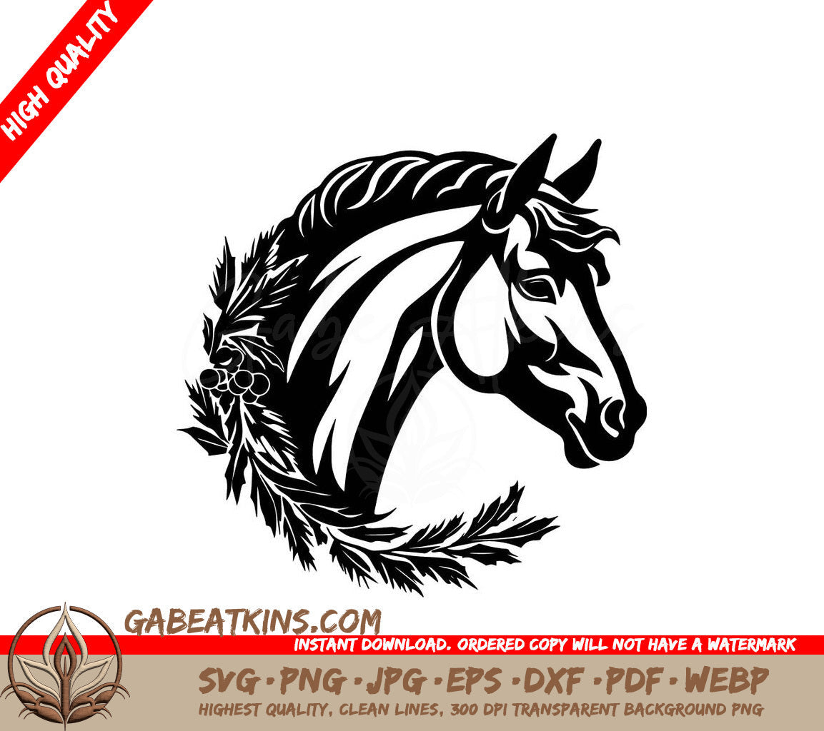  A Horses Head With A Wreath Around It SVG - Festive Horse Wreath SVG