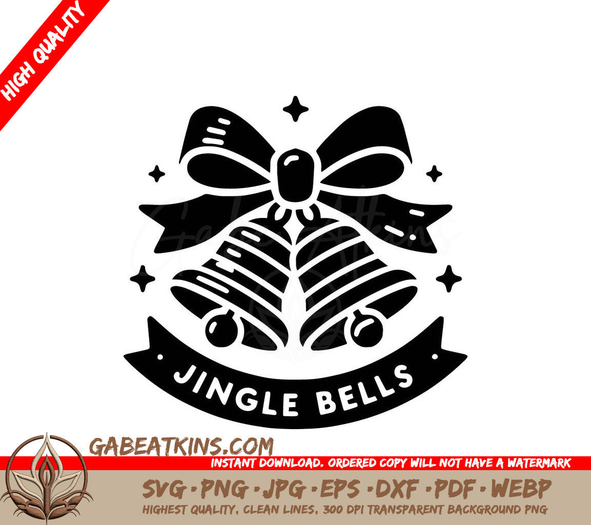 A Black And White Image Of Jingle Bells With A Bow SVG - Festive Jingle Bell SVG