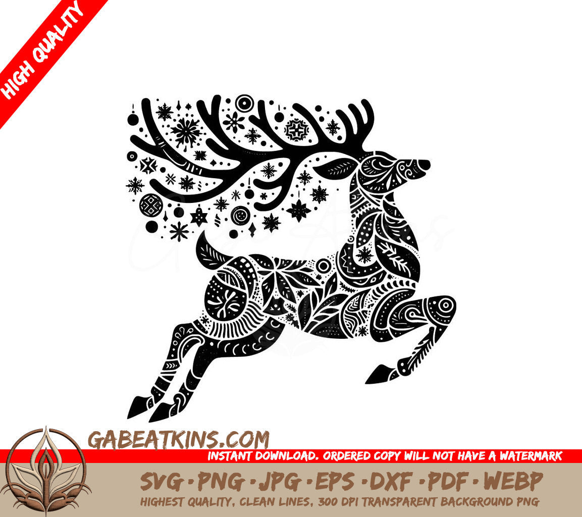  A Deer With Snowflakes On Its Antlers SVG - Festive Prancing Reindeer SVG