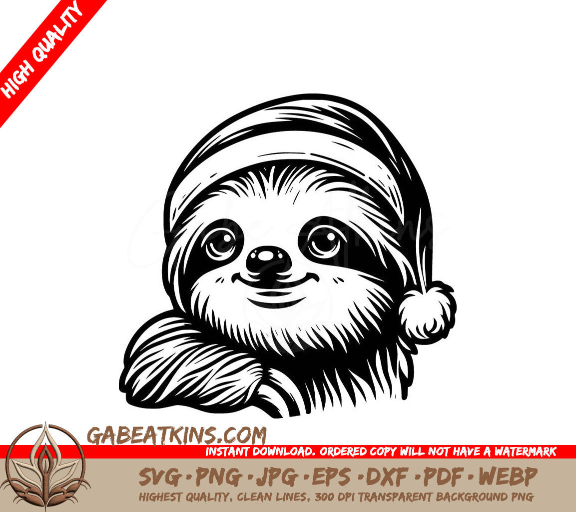  A Sloth Wearing A Santa Hat SVG - Festive Sloth SVG