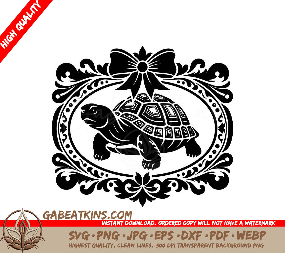  A Turtle With A Bow SVG - Festive Turtle Plaque SVG