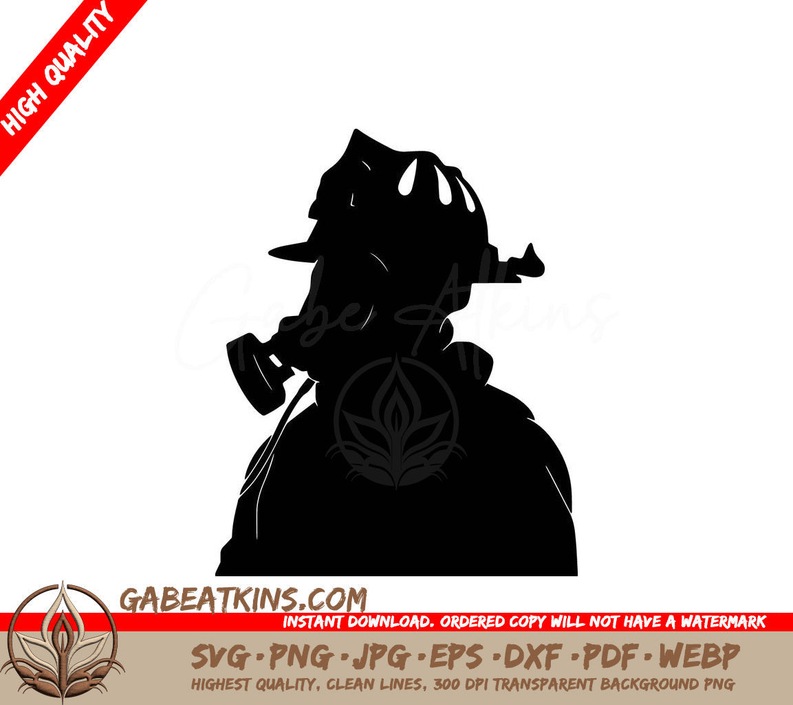 A Silhouette Of A Fireman Wearing A Helmet And Gas Mask SVG - Firefighter Silhouette SVG