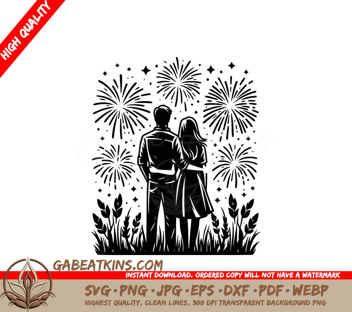  A Man And Woman Watching Fireworks SVG - Fireworks Sky Celebration SVG