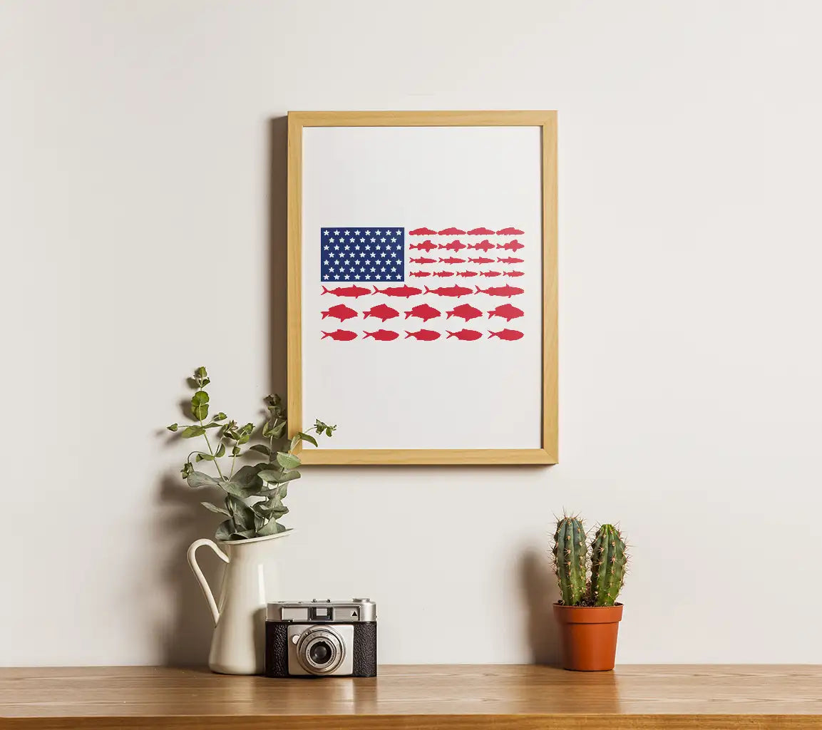 American Flag with Red Fish Silhouettes SVG - Fishing Decor SVG