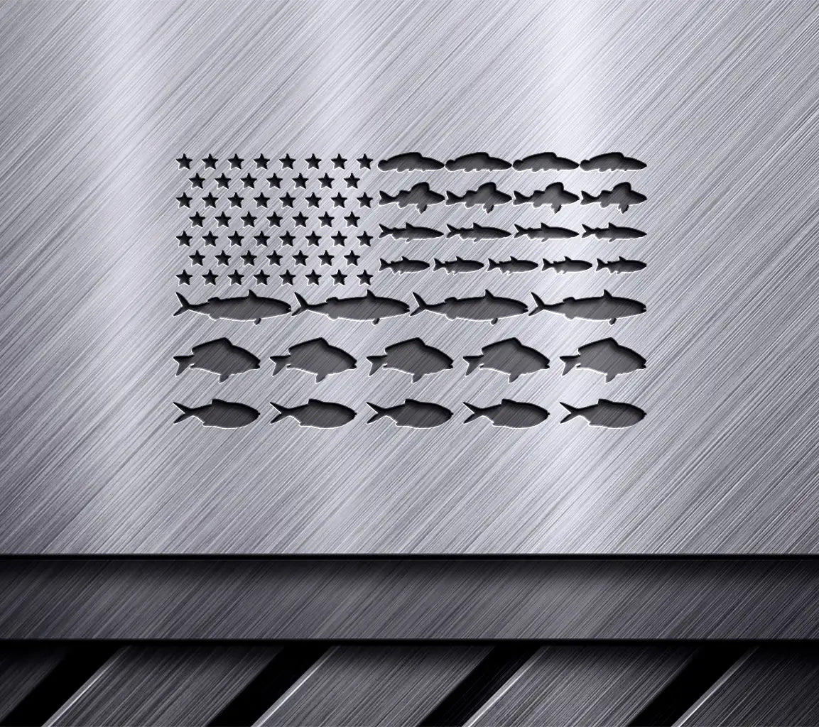 American Flag Fish Silhouette SVG - Red White & Blue SVG