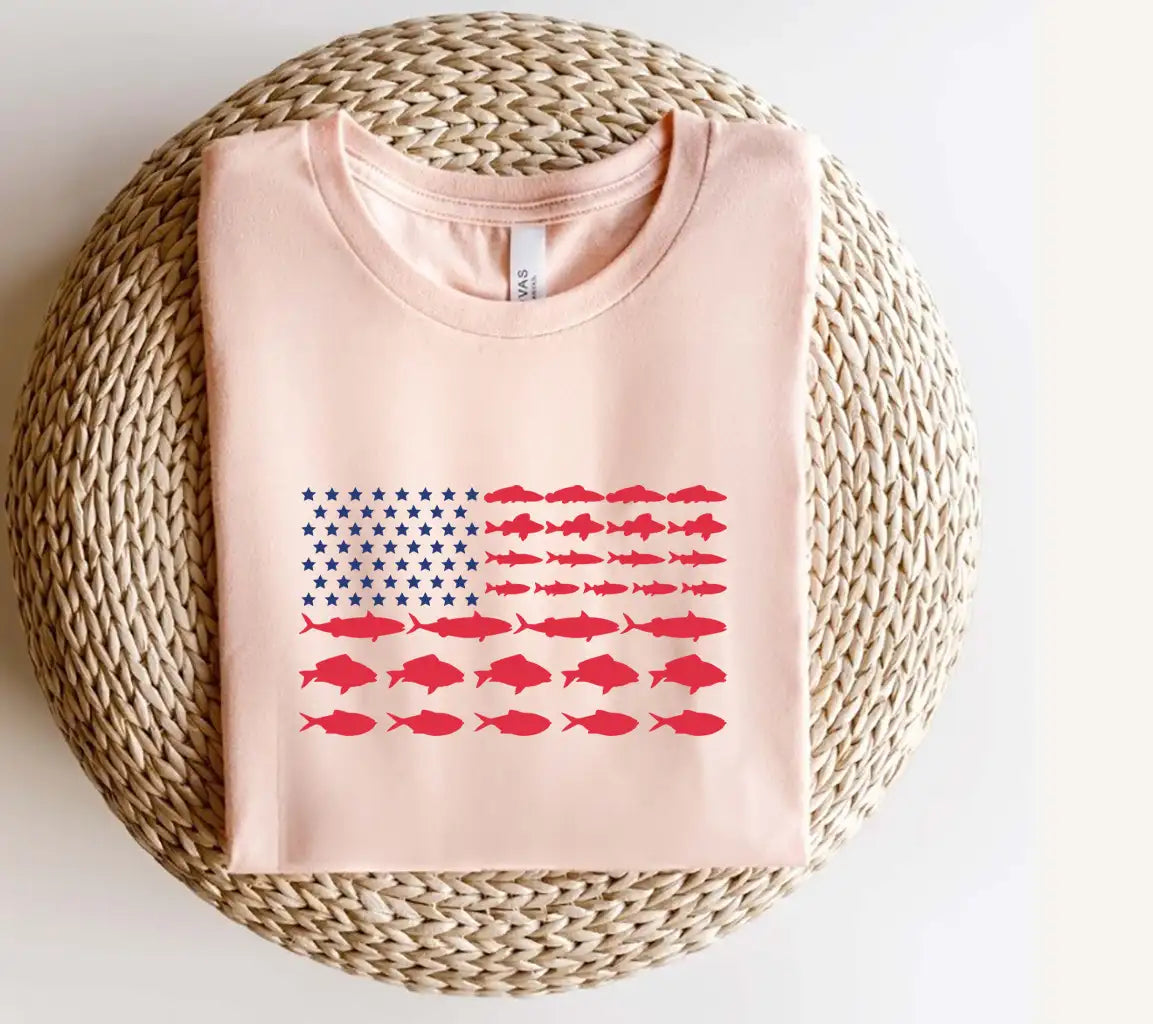 American Flag Fish Silhouette SVG - Red White & Blue SVG