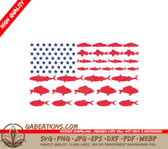 Patriotic Fish Silhouette SVG - Red, White, Blue Stars & Fish SVG