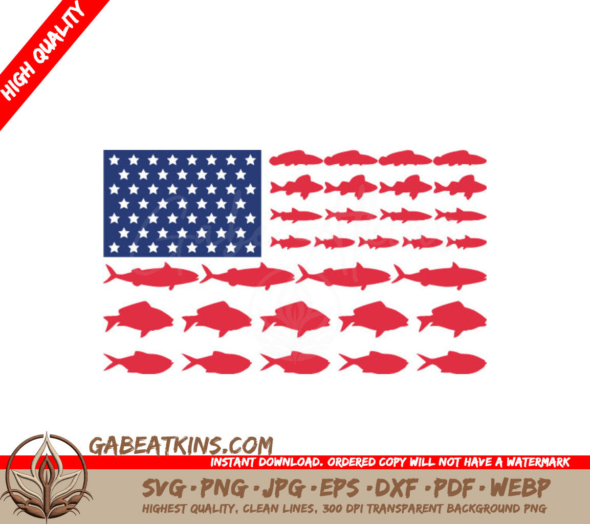 American Flag with Red Fish Silhouettes SVG - Fishing Decor SVG