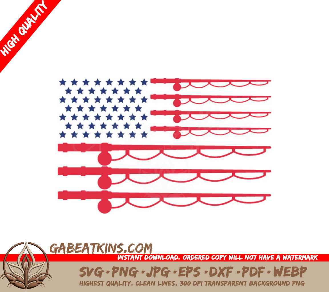 American Flag Fishing SVG - Red White & Blue with Rods SVG