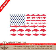 American Flag Fish Silhouette SVG - Red White & Blue SVG