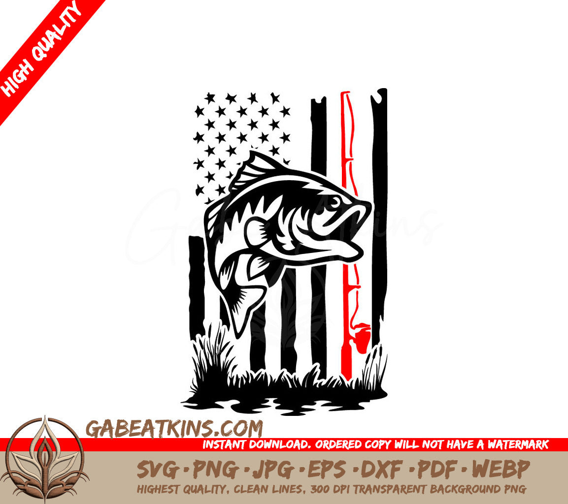 Distressed American Flag Fish SVG -  Drawing SVG