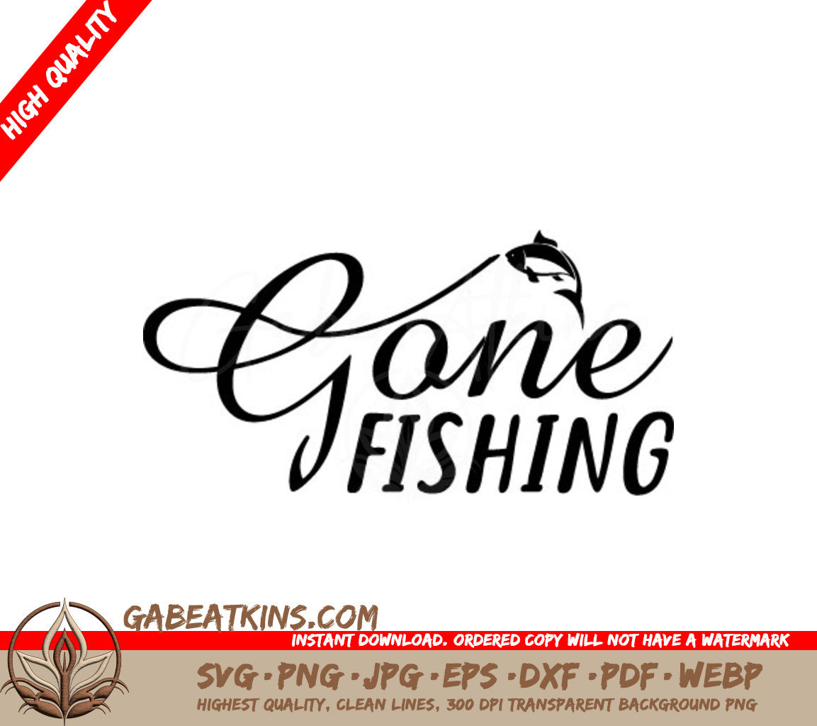  Gone Fishing Design SVG - Fish on Hook SVG