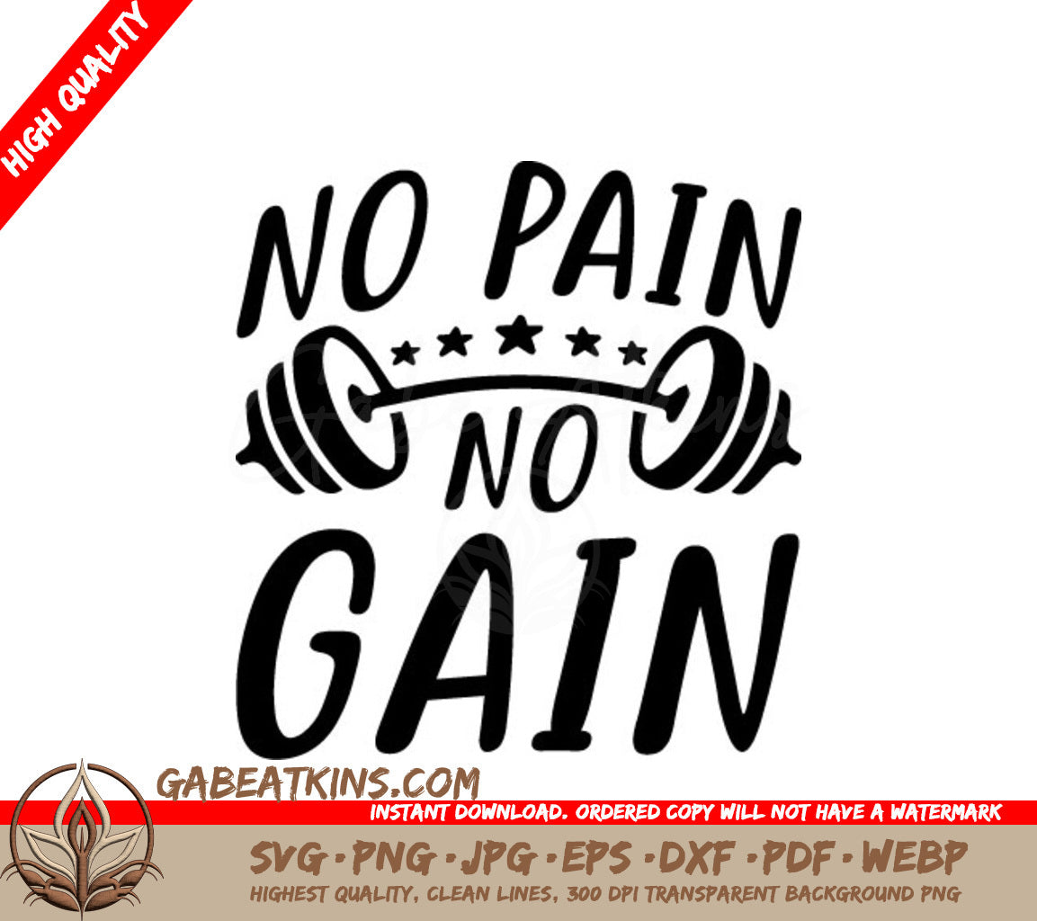 No Pain No Gain Fitness SVG - Barbell & Dumbbells Design SVG