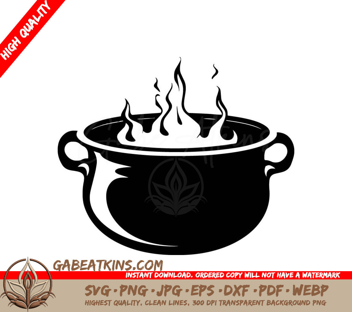 A Black And White Drawing Of A Pot With Flames Coming Out Of It