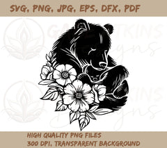 Floral Mama Bear and Baby Cub SVG - Cuddle Up with the Cutest Critters | SVG, PNG, JPG, PDF, DXF, EPS,