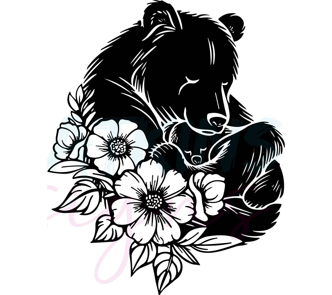 Floral Mama Bear and Baby Cub SVG - Cuddle Up with the Cutest Critters | SVG, PNG, JPG, PDF, DXF, EPS,