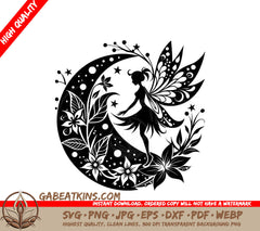 Floral Fairy Moonlit Magic SVG - Crescent Moon & Flowers SVG