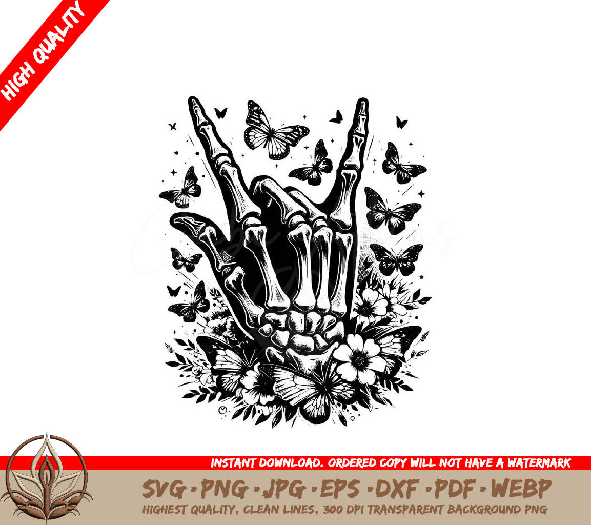 Floral Butterflies Rocker Skeleton Hand SVG