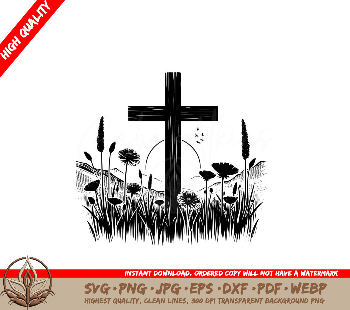 Floral Cross Garden SVG