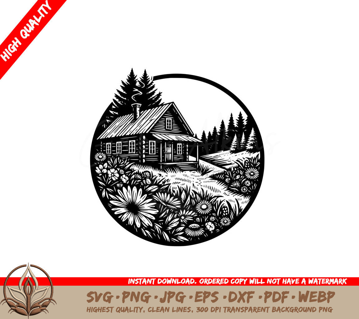 Floral Forest Cabin SVG - Digital file in multiple formats