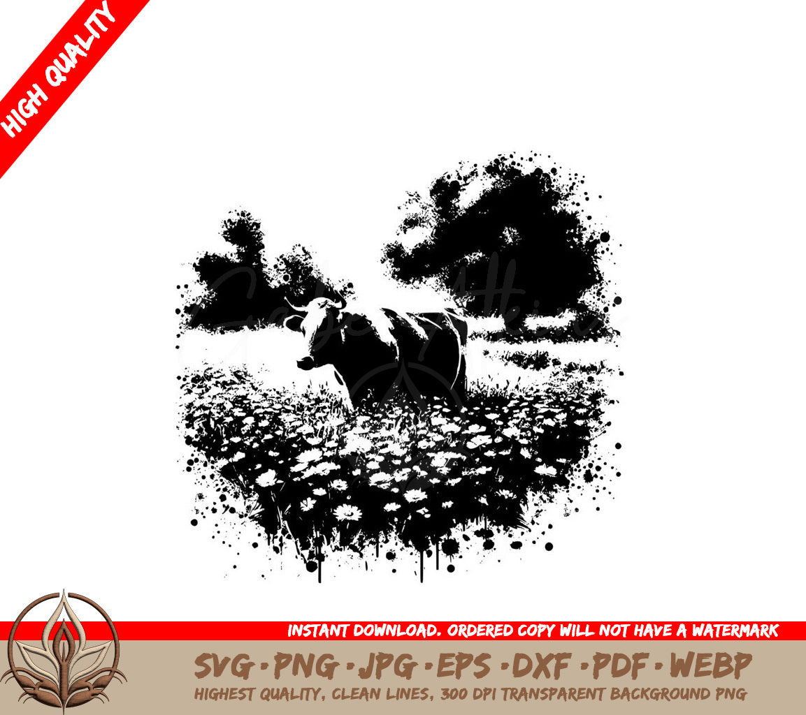 Floral Grazing Cow SVG Digital Product