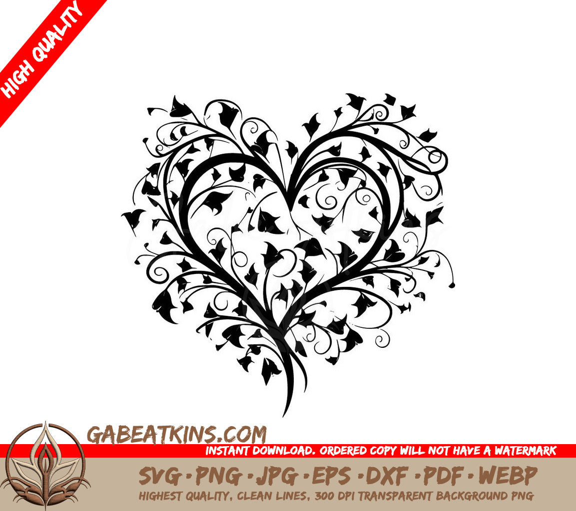 A Heart Made Of Leaves And Swirls On A White Background SVG - Floral Heart SVG