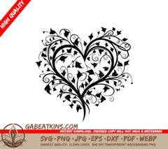 A Heart Made Of Leaves And Swirls On A White Background SVG - Floral Heart SVG