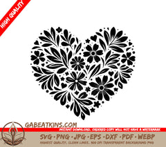 A Heart Made Of Flowers And Leaves On A White Background SVG - Floral Heart Arrangement SVG